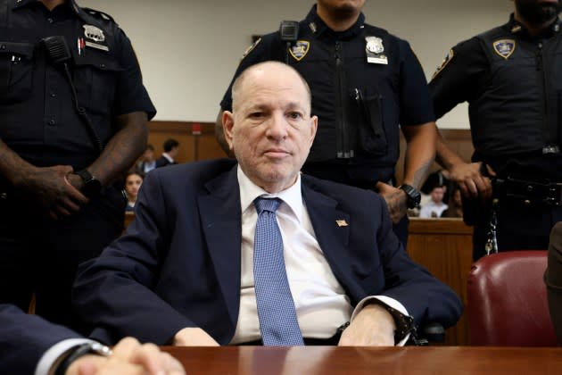 Former film producer Harvey Weinstein appears in Manhattan Criminal Court for a status hearing to be retried, following his overturned sex crimes conviction, in New York City, July 9, 2024.  - Credit: JEFFERSON SIEGEL/POOL/AFP/Getty Images