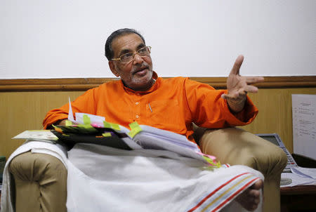 India's Agriculture Minister Radha Mohan Singh gestures after his interview with Reuters at his office in New Delhi, March 2015. REUTERS/Anindito Mukherjee