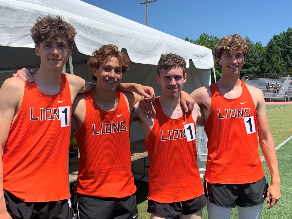 Middletown North's winning boys 4x800 (left to right): Aaron Guensch, Jorge Rivera, Connor Kinch and Jack Rothermund