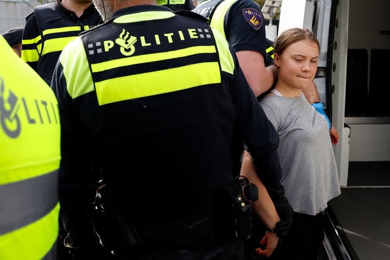 Climate activists try to block the A12 highway in The Hague