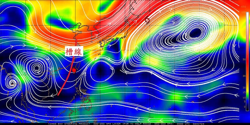 前氣象局長鄭明典貼出一張圖並說明原因：槽線導引「太弱」！（圖／翻攝自鄭明典臉書）
