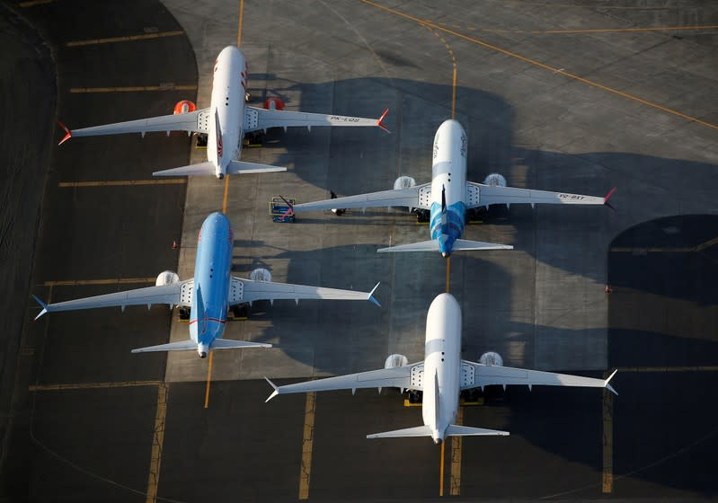 FILE PHOTO: An aerial photo shows Boeing 737 MAX aircraft at Boeing facilities at the Grant County International Airport in Moses Lake