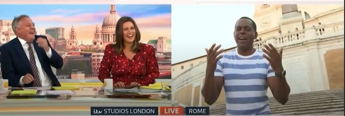 Ed Balls asked Andi Peters if he has had a spray tan on Tuesday’s episode of Good Morning Britain (ITV)