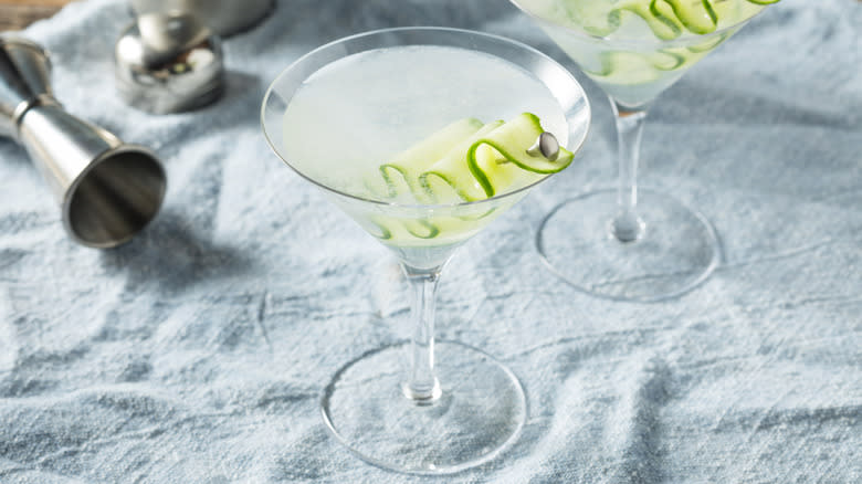 Pair of saketinis with cucumber garnish