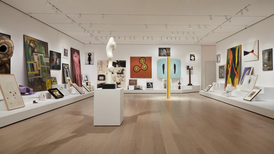 This undated image released by the The Museum of Modern Art shows the installation "Artist’s Choice: Amy Sillman—The Shape of Shape," part of the renovation and expansion effort at MoMA in New York. As the Museum of Modern Art in Manhattan prepares to reopen following a $450 million, 47,000 square foot expansion, visitors can prepare for much more than much-needed elbow room there - and new juxtapositions of works meant to encourage broader perspectives and new narratives. (Heidi Bohnenkamp/MoMA via AP)