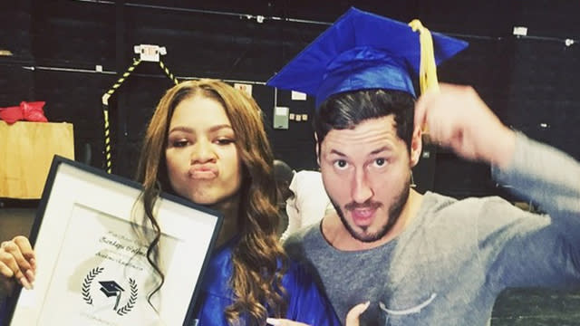 Sweetest <em>Dancing With the Stars </em>friendship ever? Zendaya recently celebrated an important milestone in her life, and she had her former <em>DWTS</em> partner Val Chmerkovskiy right there in the audience for support. The 18-year-old Disney star just graduated high school, and Val couldn't be prouder. "From the Met straight to set to graduating high school. Proud of my lil Zendayachka. #driven #fam @zendaya," the 29-year-old dancer Instagrammed on Friday. PHOTOS: The Complete List -- 'Dancing With the Stars' Winners! Zendaya and Val were partners during season 16 of <em>DWTS</em>, finishing as runner-ups to country star Kellie Pickler and Derek Hough. Despite their busy schedules, the two have still managed to remain close. The <em>Shake It Up</em> star showed her love for Val in March, wishing him a happy birthday with this cute pic of the two on the red carpet. "I'm not gonna write 3 pages and get all sappy cause I would look like a dork but just know I love you...happy birthday to my ace�� @iamvalc #famovererrrrthang," she wrote. VIDEO: 'DWTS' Couple Robert Herjavec & Kym Johnson Really Are 'Madly In Love' Val is currently partners with Rumer Willis on this season of <em>DWTS</em>, and in February, the partners stopped by the ET set to confidently explain why they're the team to beat! Watch below: