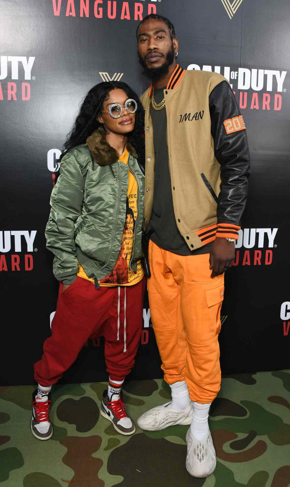 Teyana Taylor and Iman Shumpert attend the Call Of Duty: Vanguard Launch Party at The Belasco on November 03, 2021 in Los Angeles, California