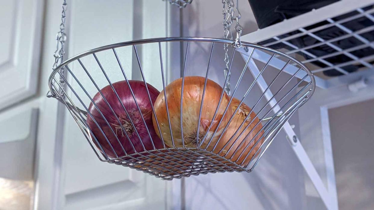 Hang basket with onions