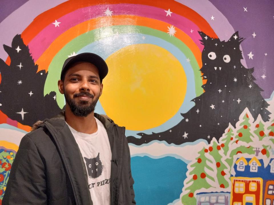 Albin Jose Toms said a local artist called New did the mural, which he calls incredible, and commemorates his late cat Nos.