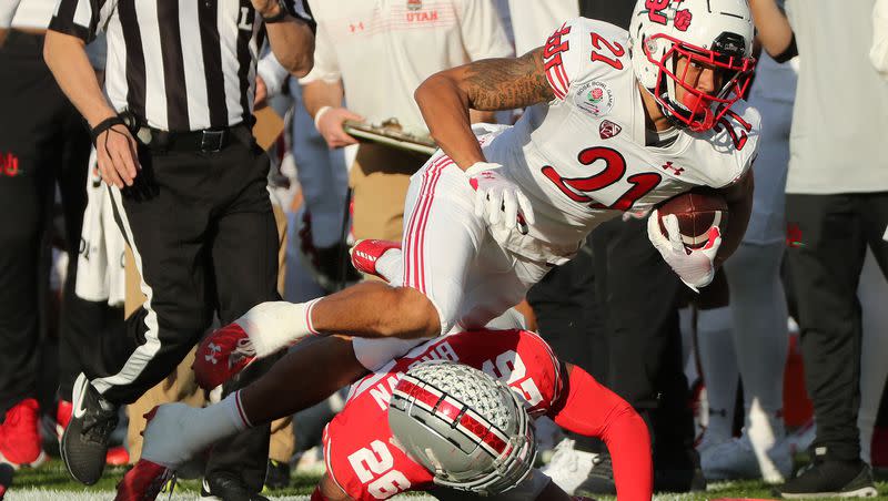 Utah Utes wide receiver Solomon Enis runs after a catch during the Rose Bowl in Pasadena, Calif., on Saturday, Jan. 1, 2022. Enis was one of 24 Utah football players who graduated this school year.