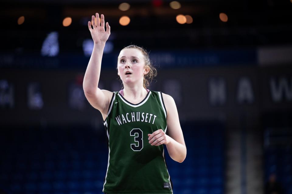 Wachusett senior Liz Cain visualizes a free throw during the third quarter.