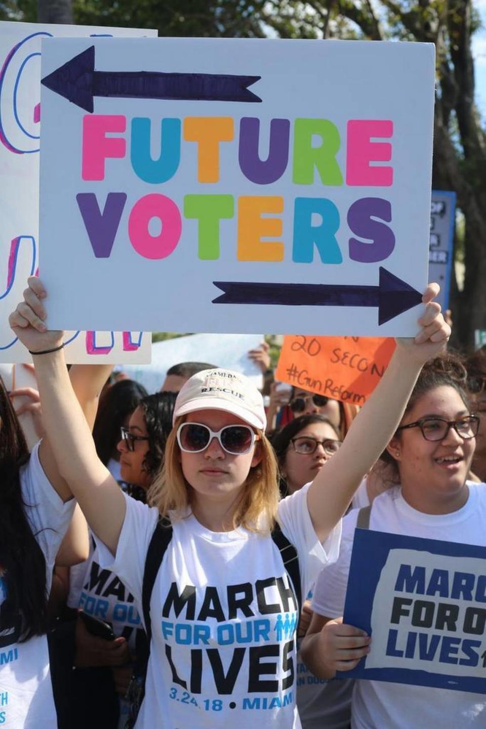 Mia Crabill, 17, takes part in the March For Our Lives movement in Miami Beach on March 24, 2018.