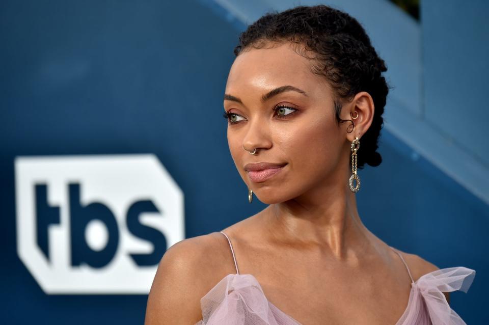 <p>Curly cornrows are the perfect way to keep hair out of your face. Pull a few tendrils from your hairline for flirty flare like actress Logan Browning.</p>