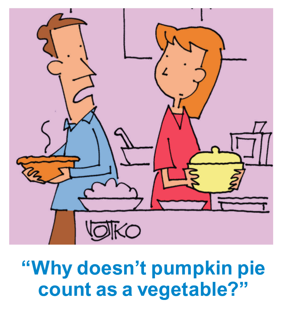 Thanksgiving jokes: Cartoon with husband saying to wife, 