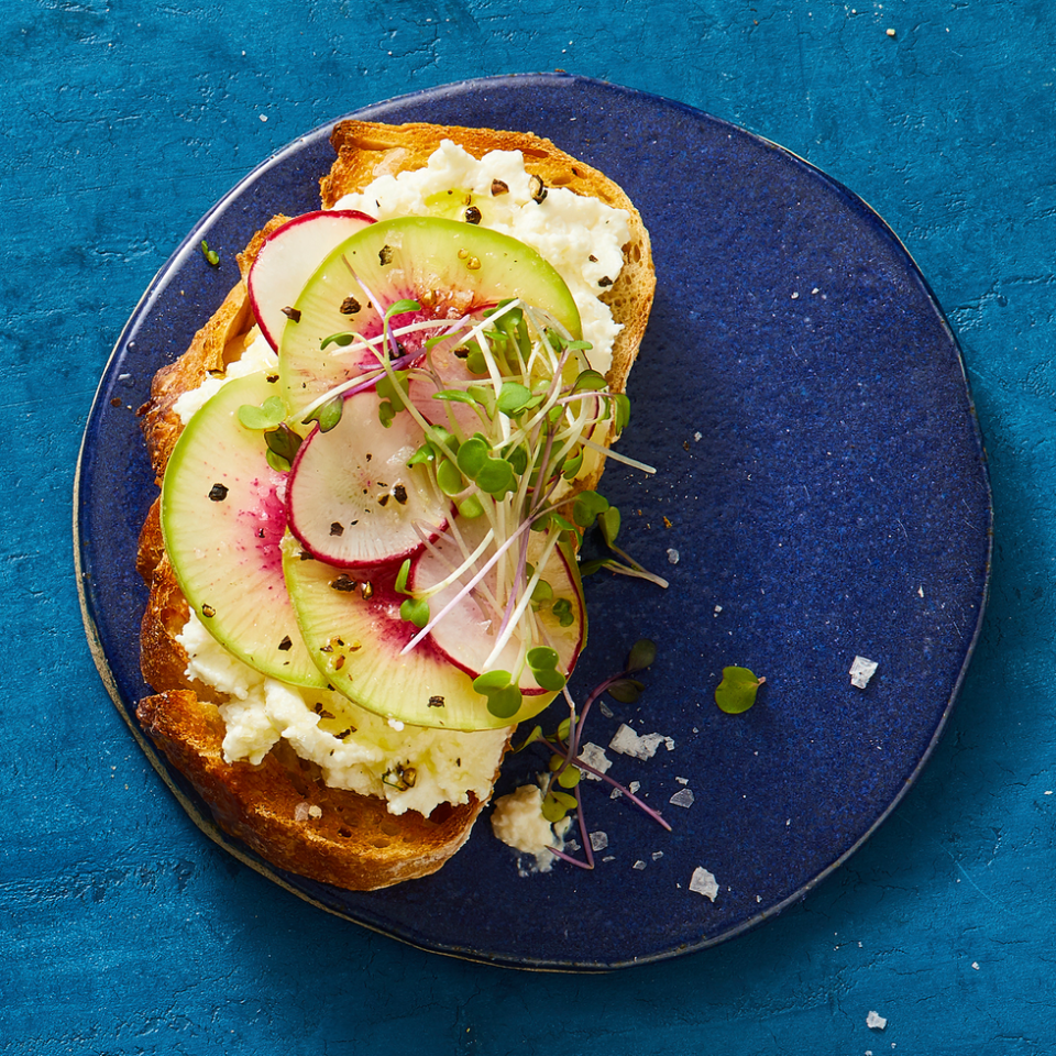 whipped feta and watermelon radishes toast