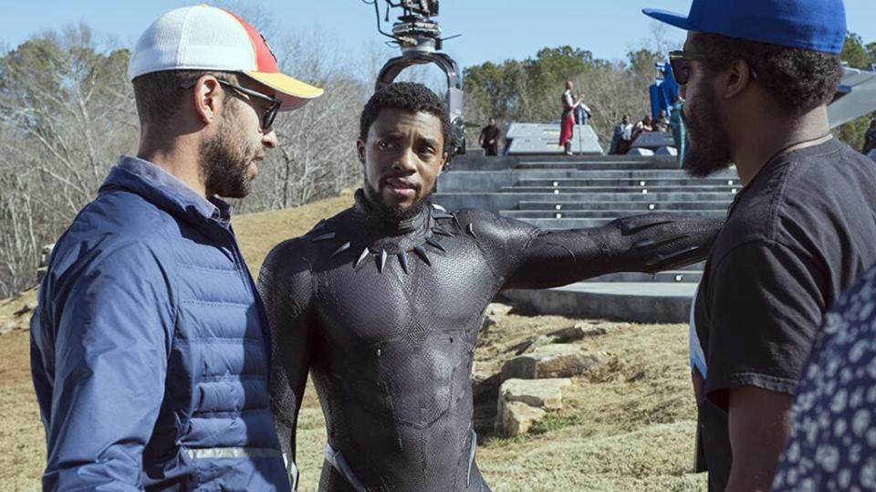 Chadwick Boseman on the set of Marvel’s <em>Black Panther</em>. (Photo: Marvel)