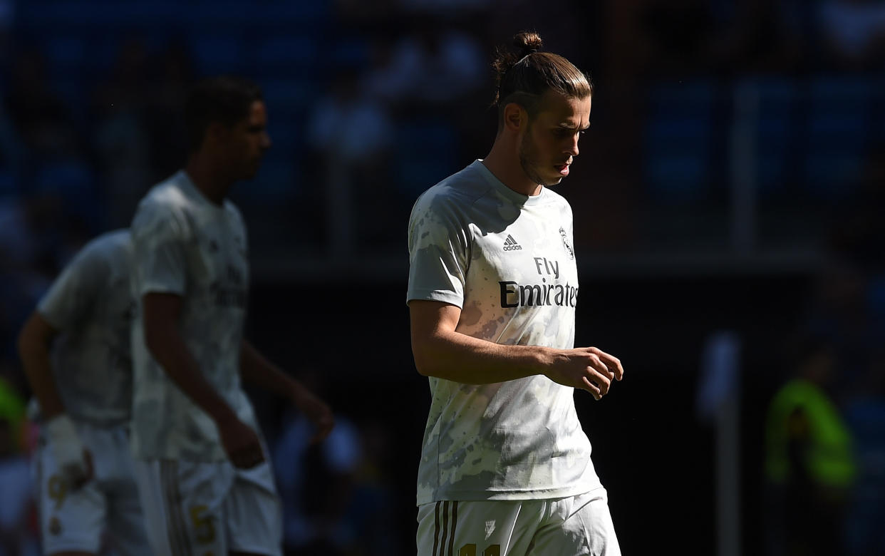 MADRID, SPAIN - OCTOBER 05: Gareth Bale of Real Madrid CF warms up ahead of the Liga match between Real Madrid CF and Granada CF at Estadio Santiago Bernabeu on October 05, 2019 in Madrid, Spain. (Photo by Denis Doyle/Getty Images)