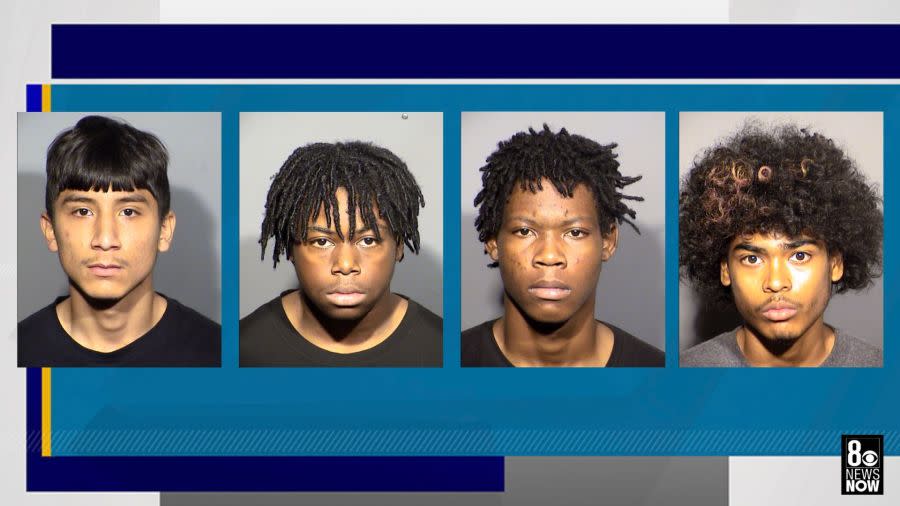<em>Damien Hernandez, 17; Gianni Robinson, 17; Dontral Beaver, 16; and Treavion Randolph, 16, all face murder charges in the death of Jonathan Lewis. (LVMPD)</em>