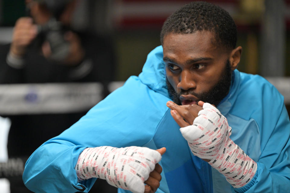 SANTA MONICA, CA - MAY 11: Welterweight contender Jaron Ennis trains during a media workout for his upcoming fight against Custio Clayton at Churchill Boxing Club on May 11, 2022 in Santa Monica, California. (Photo by Jayne Kamin-Oncea/Getty Images)