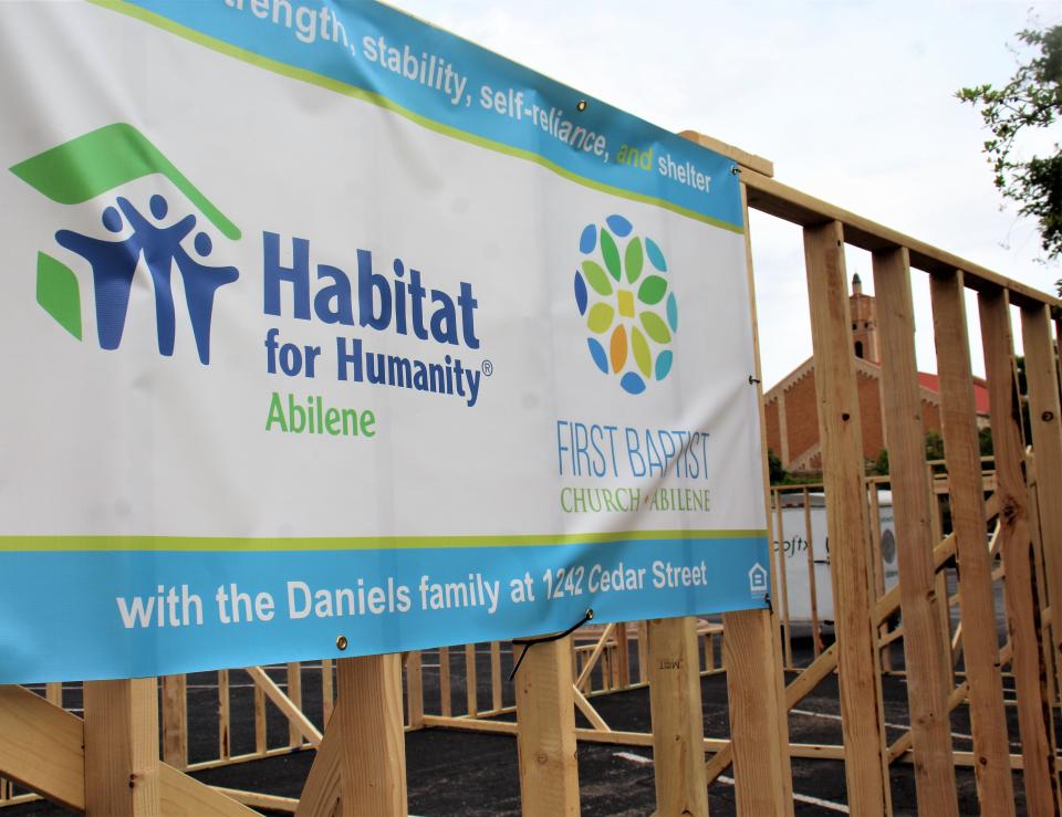 A new Habitat for Humanity home is being framed at the corner of project partner First Baptist Church at the corner of the church's parking lot at North First and Hickory streets. It will be disassembled and moved to its permanent location.