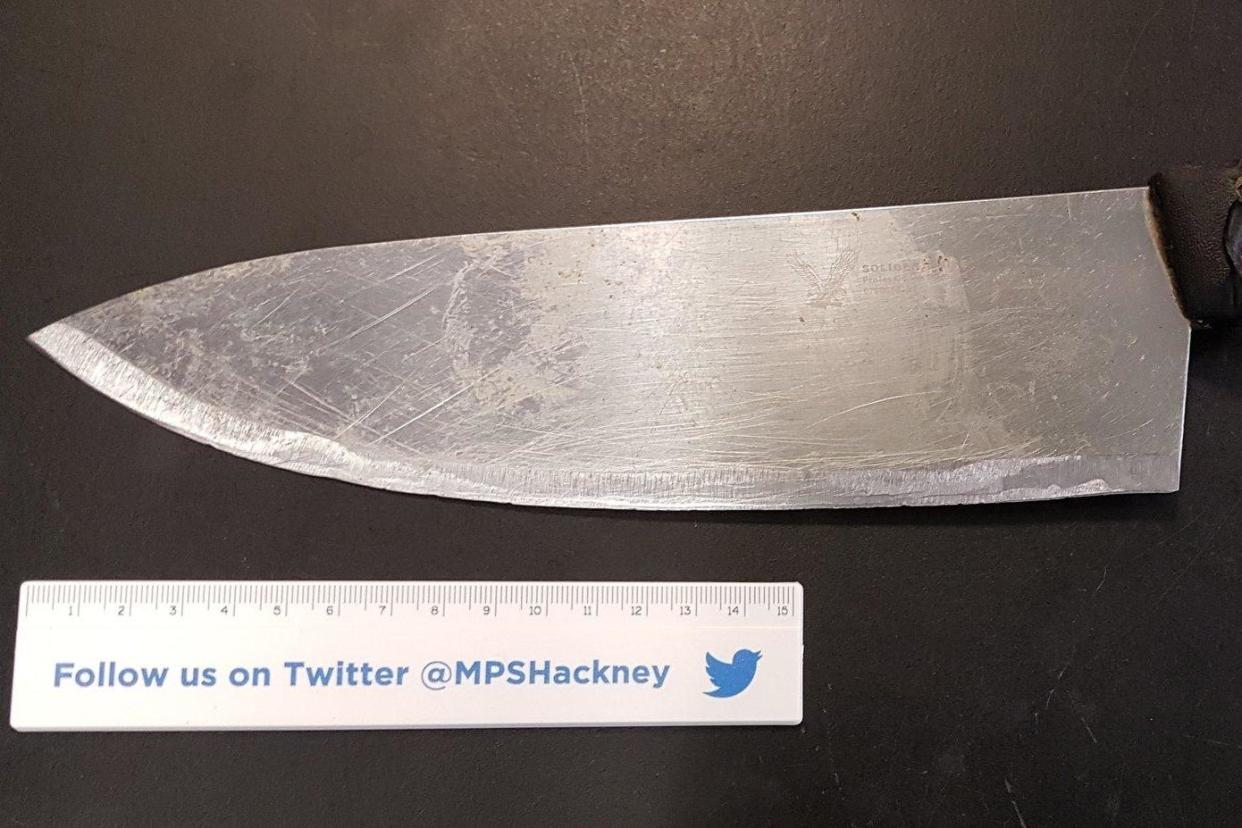 Seized: A man grabbed a meat cleaver from a shop before chasing another man in the market: @MPSHackney
