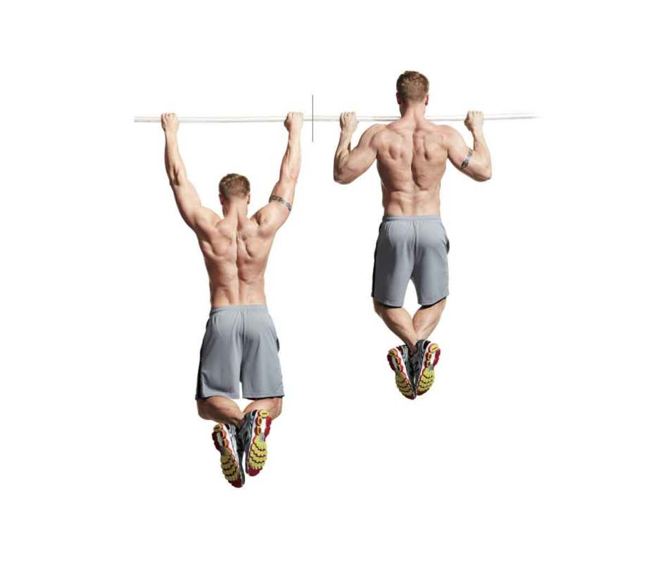 How to do it:<ol><li>Grab a pull-up bar with an overhand grip. </li><li>Hang from the bar and then pull yourself up until your chin is over it.</li><li>Lower your chin below the bar to complete one rep.</li></ol>Pro tip:<p>Avoid lowering yourself at the bottom of the rep so that your arms are fully extended. Keep your elbows slightly bent throughout.</p>Variation:<p>For prolonged muscle engagement, you can go to the top of the move and hold for at least 3-5 seconds before lowering your chin below the bar again.</p>