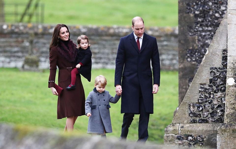 <p>The youngest siblings wrapped up in their warmest coats for a Christmas Day church service at St Mark's Church in Berkshire in 2016.</p>