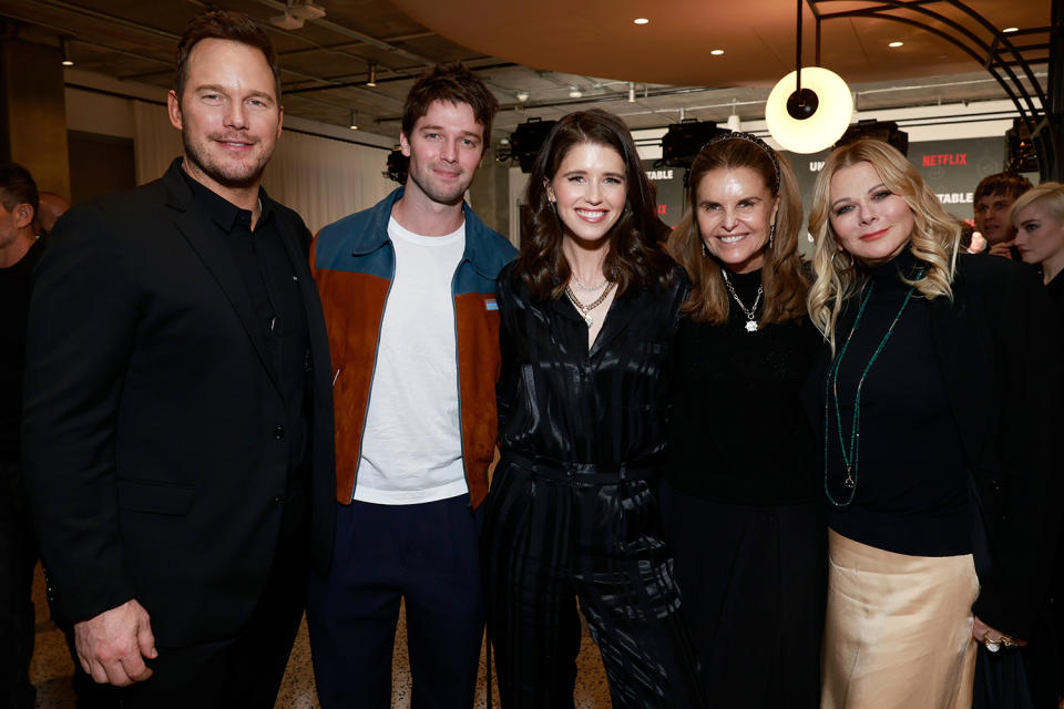 <p>At the L.A. premiere of Netflix's <em>Unstable </em>on March 23, <a href="https://people.com/tag/chris-pratt/" rel="nofollow noopener" target="_blank" data-ylk="slk:Chris Pratt;elm:context_link;itc:0;sec:content-canvas" class="link ">Chris Pratt</a> poses for a photo with his wife <a href="https://people.com/tag/katherine-schwarzenegger/" rel="nofollow noopener" target="_blank" data-ylk="slk:Katherine Schwarzenegger;elm:context_link;itc:0;sec:content-canvas" class="link ">Katherine Schwarzenegger</a>, brother-in-law <a href="https://people.com/tag/patrick-schwarzenegger/" rel="nofollow noopener" target="_blank" data-ylk="slk:Patrick Schwarzenegger;elm:context_link;itc:0;sec:content-canvas" class="link ">Patrick Schwarzenegger</a>, mother-in-law <a href="https://people.com/movies/maria-shriver-reveals-she-went-to-a-convent-after-arnold-schwarzenegger-split-to-look-for-advice/" rel="nofollow noopener" target="_blank" data-ylk="slk:Maria Shriver;elm:context_link;itc:0;sec:content-canvas" class="link ">Maria Shriver</a> and <a href="https://people.com/movies/rob-lowe-sheryl-berkoff-relationship-photos-through-the-years/" rel="nofollow noopener" target="_blank" data-ylk="slk:Sheryl Berkoff;elm:context_link;itc:0;sec:content-canvas" class="link ">Sheryl Berkoff</a> (whose husband Rob Lowe and son John Owen Lowe star in <em>Unstable</em>).</p>