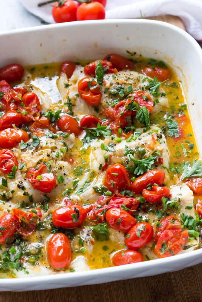 Baked Cod With Tomato and Herb Butter