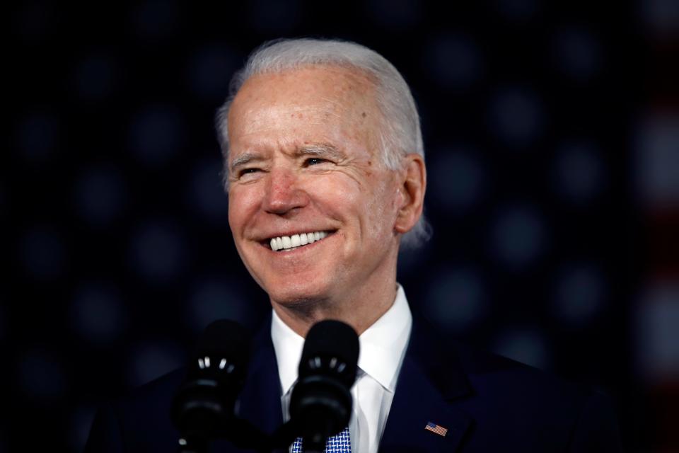 Democratic presidential candidate former Vice President Joe Biden speaks at a primary night election rally in Columbia, S.C., Saturday, Feb. 29, 2020.