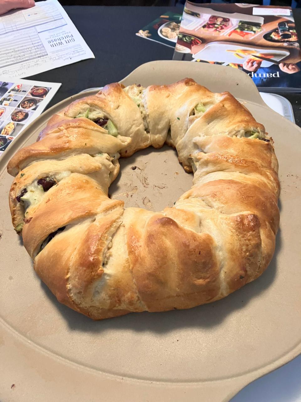 Christine Mann uses Thanksgiving leftovers in a Pampered Chef-inspired turkey and cranberry crescent ring.