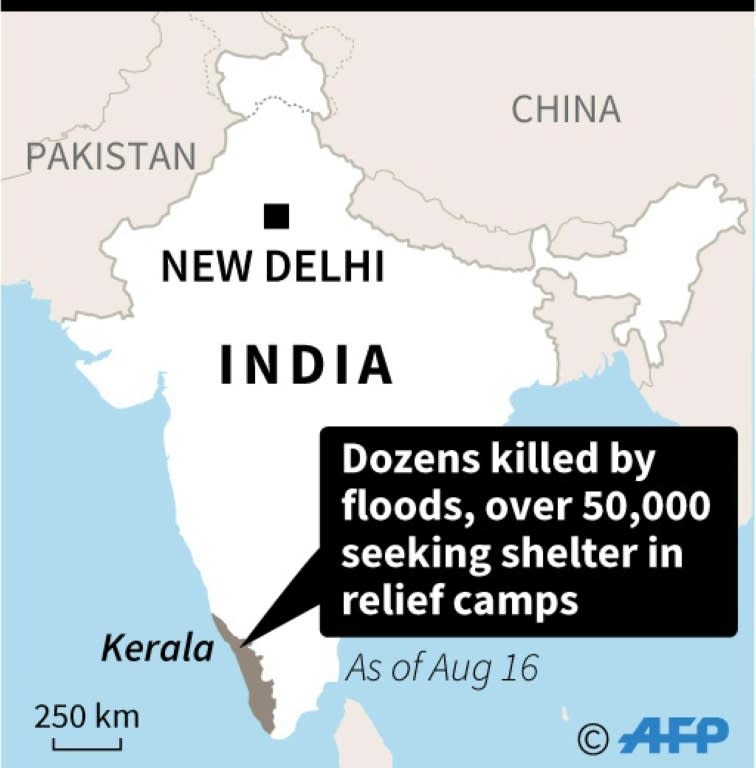 North and central Kerala has been worst hit by the floods but all 14 of the state's districts have been put on alert as heavy rain is predicted for several days