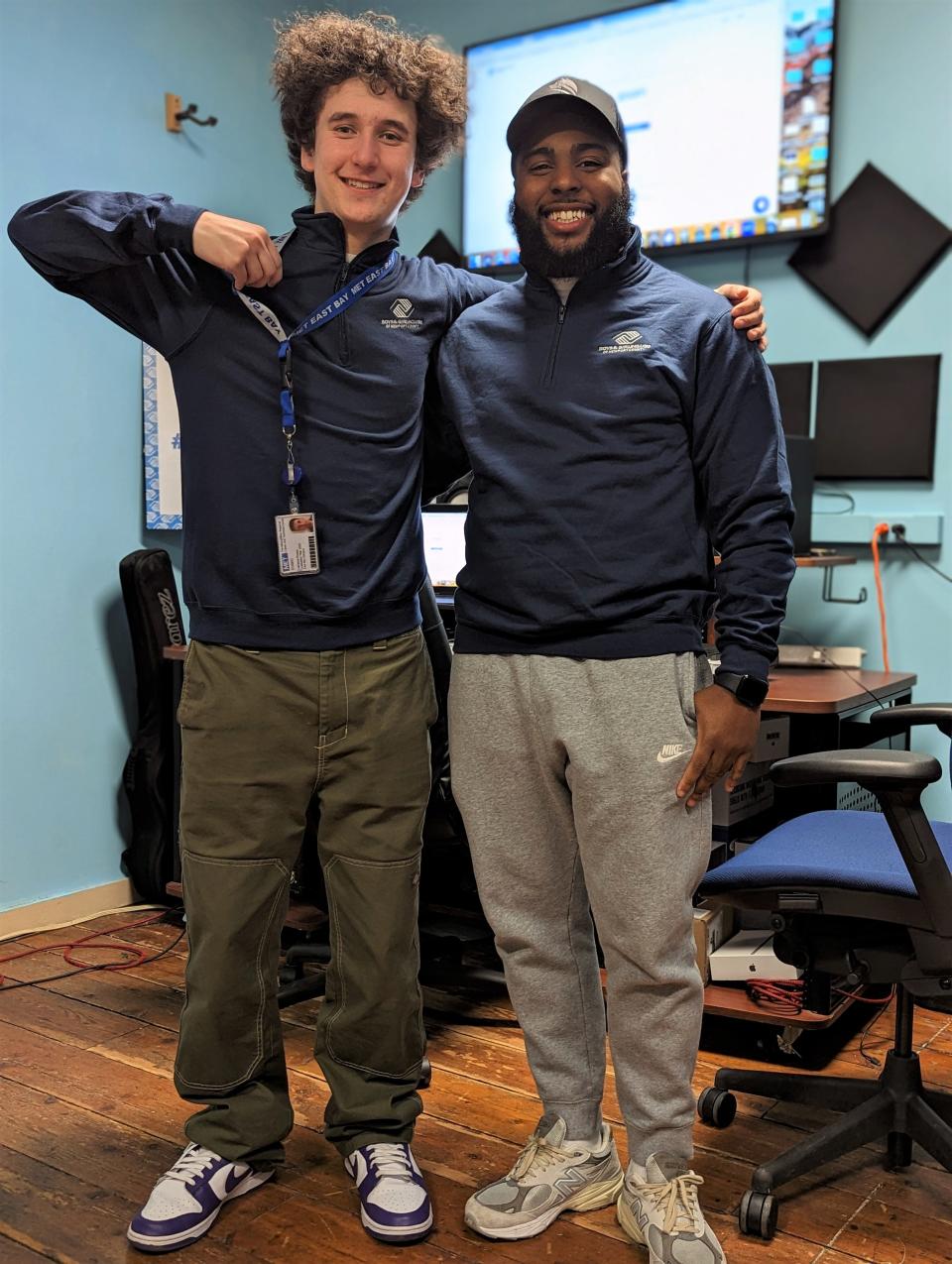 Nate Powers, left, and Marlin DaCruz, a Boys & Girls Club of Newport County director who oversees the Club’s music program,
