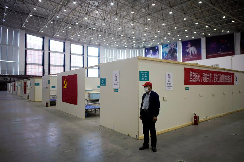 Volunteer is seen a convention center that was used as a makeshift hospital in Wuhan