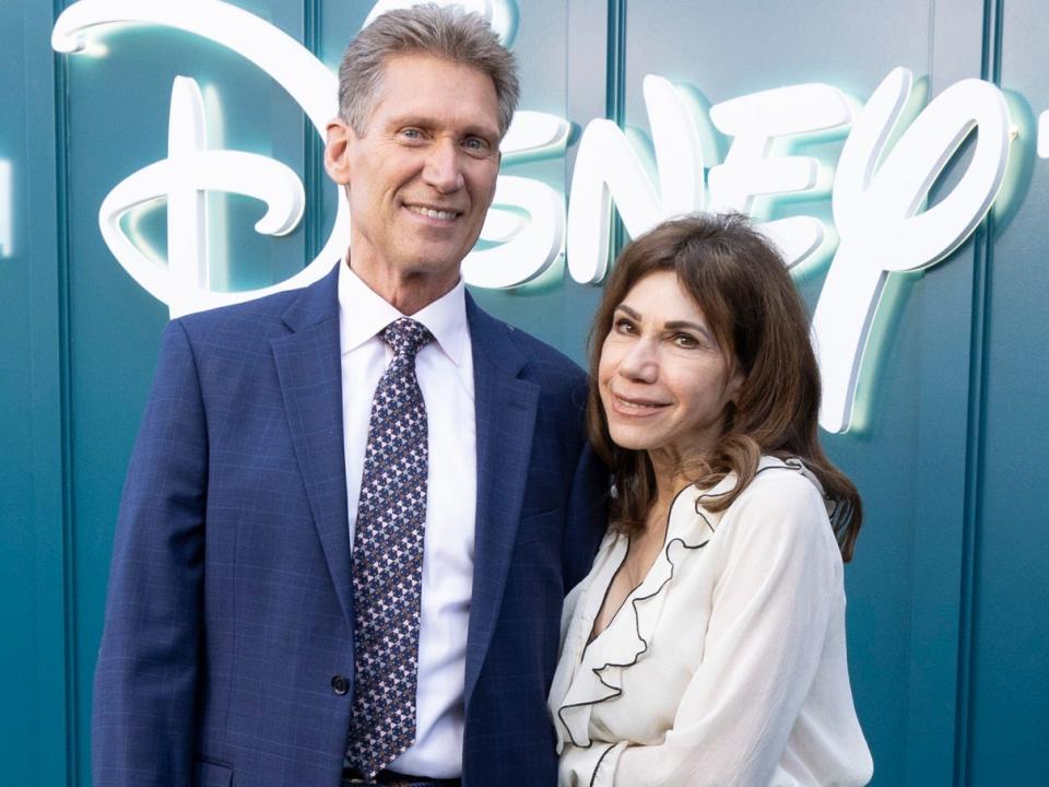 Gerry Turner and Theresa Nist at the official launch of Hulu on Disney+ in Los Angeles.