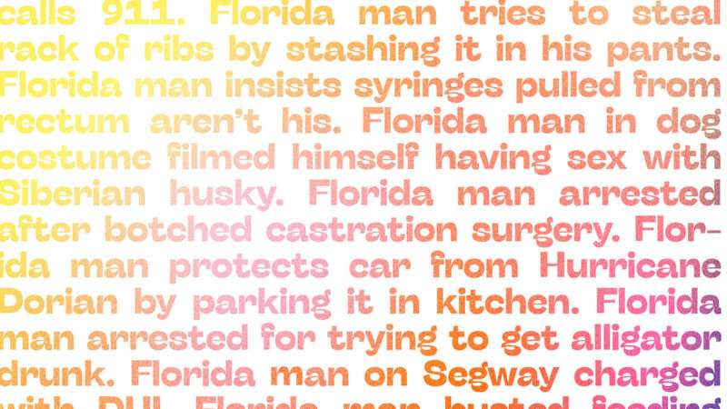 A composite of various Florida Man headlines in the media