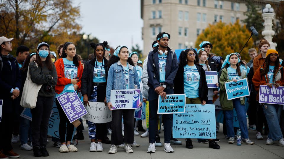 Proponents for affirmative action in higher education rally in front of the US Supreme Court before oral arguments in Students for Fair Admissions v. President and Fellows of Harvard College and Students for Fair Admissions v. University of North Carolina on October 31, 2022 in Washington, DC. - Chip Somodevilla/Getty Images