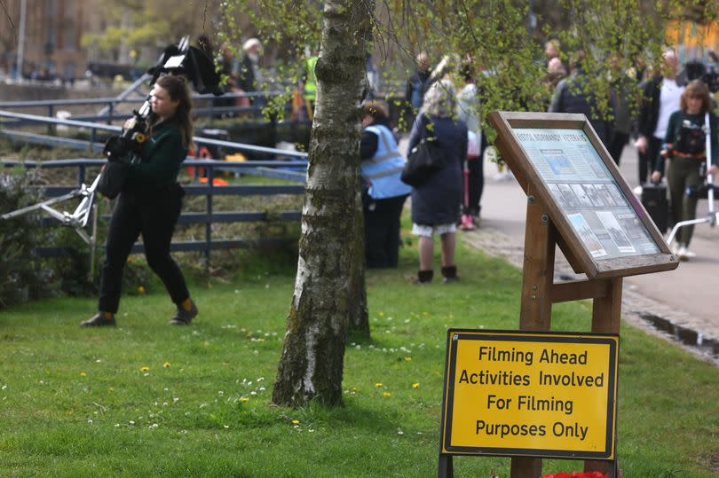 File image of film crews in Castle Park in Bristol