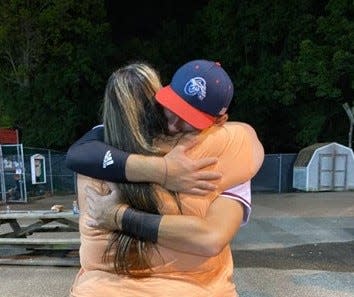 Will Spear hugs his mom Barbara after a baseball game. Barbara Spear died March 1, 2023 at the age of 51.