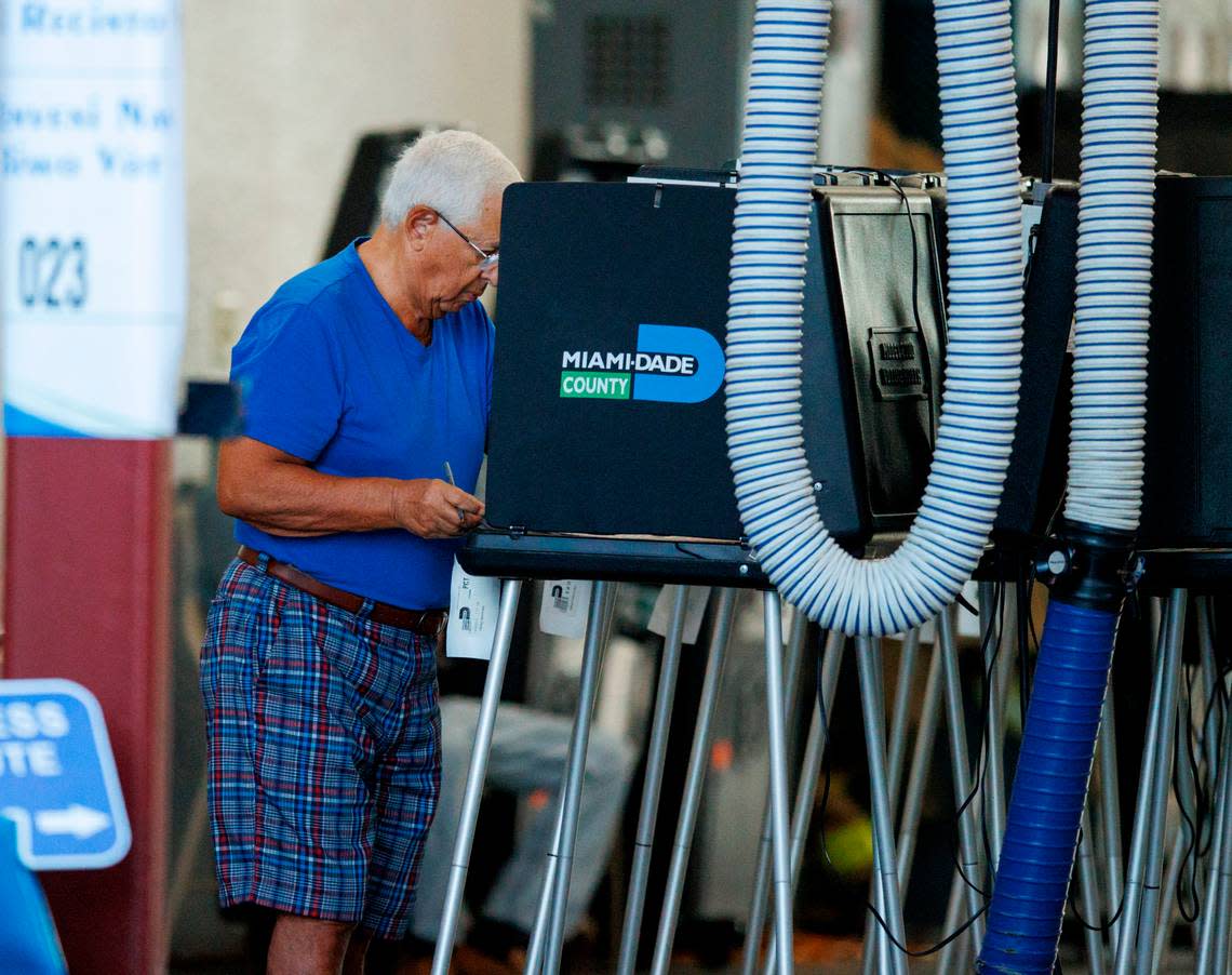 A voter casting his vote during the Florida primary election at the Miami Beach Fire Department - Station 3 on Tuesday, August 23, 2022 in Miami Beach, Florida.