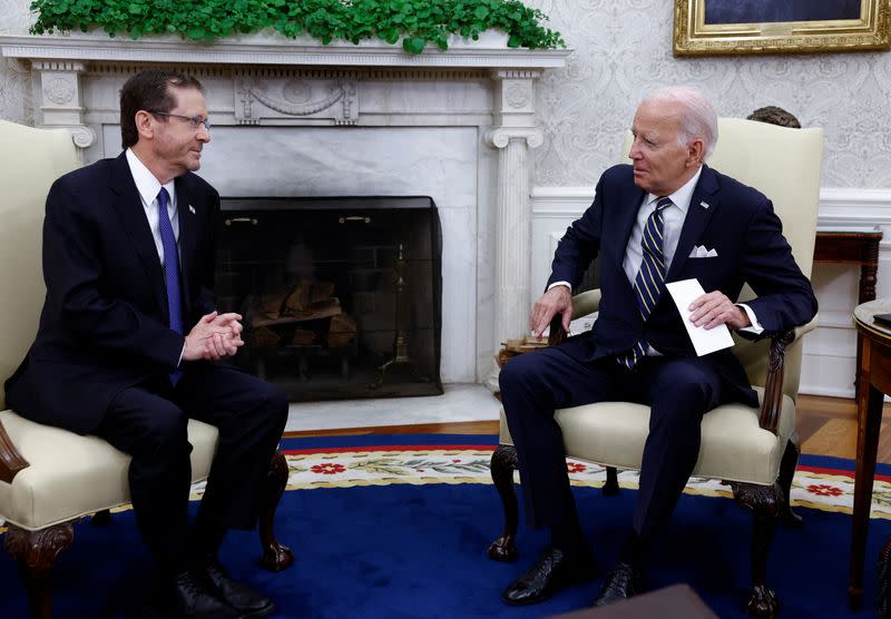 U.S. President Biden meets with Israeli President Herzog at the White House in Washington