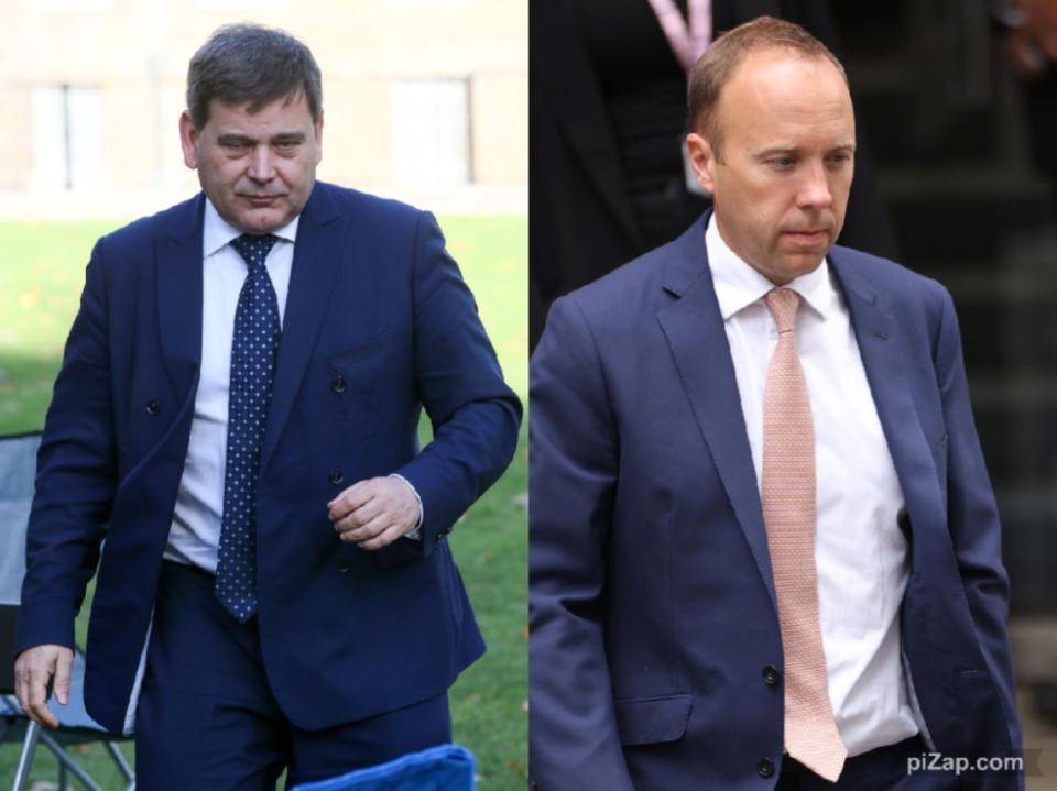 Left:  Andrew Bridgen . (Photo by Ian Lawrence /Getty Images). Right  Matt Hancock  (Photo by Dan Kitwood/Getty Images)