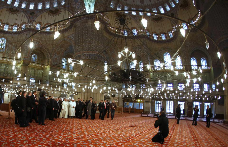 Pope Francis visits the Sultan Ahmet mosque, popularly known as the Blue Mosque, in Istanbul