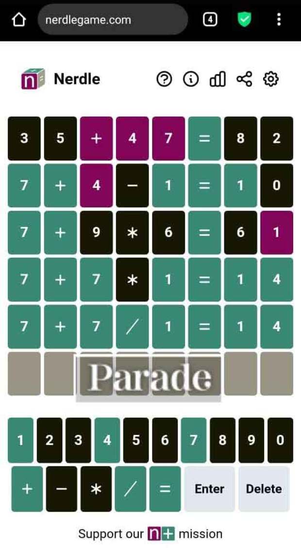 <p>Nerdle / Parade</p>