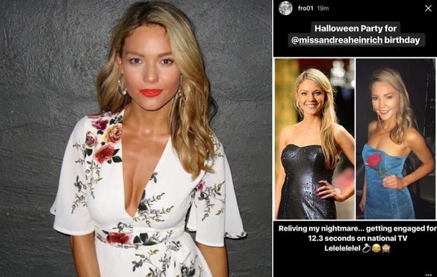 This Halloween, Sam Frost has taken the ultimate dig at ex Blake Garvey, who famously dumped her back in 2014, just days after proposing to her on The Bachelor finale. Source: Instagram