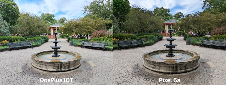 <p>In this side-by-side, while the OP10T's picture is a bit brighter, its lighter exposure causes it to miss some finer details and shadows compared to the Pixel 6a.</p>
