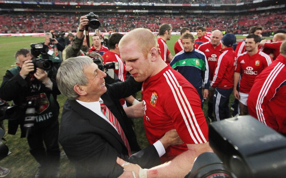 McGeechan and captain Paul O'Connell embrace after the Lions' victory in Johannesburg - EPA