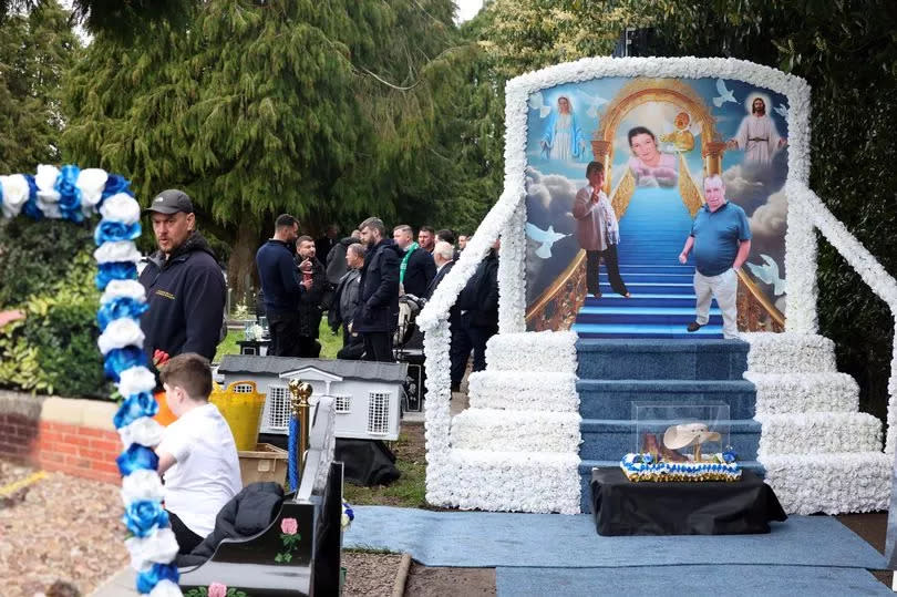 One of the tributes was an image of a stairway to heaven and depictions of Jim in the clouds with his late wife Agnes and their 14-year-old daughter Helen, who died suddenly in an accident in 2006