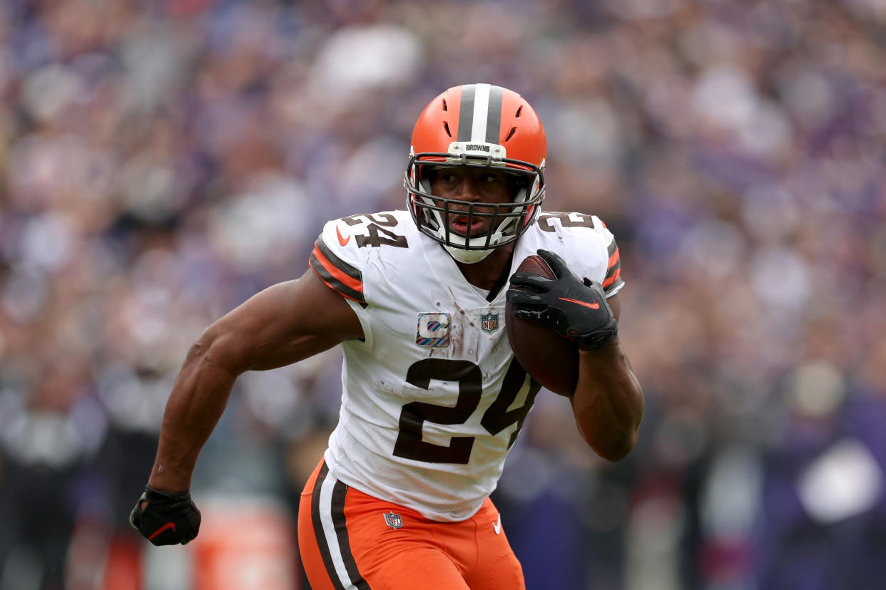 Running back Nick Chubb #24 of the Cleveland Browns is a fantasy star