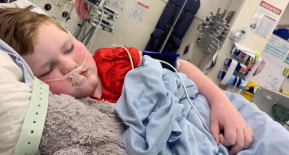 Sick boy harlan in hospital intensive care